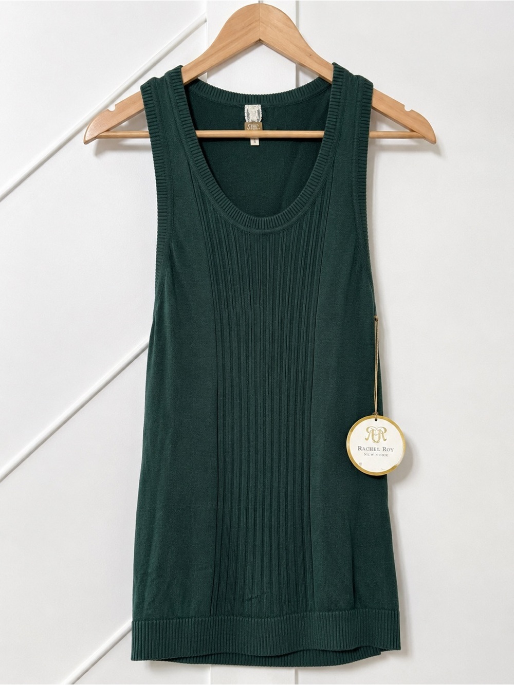 Rachel Roy NWT Green Ribbed Knit Sleeveless Tunic Tank Top Small